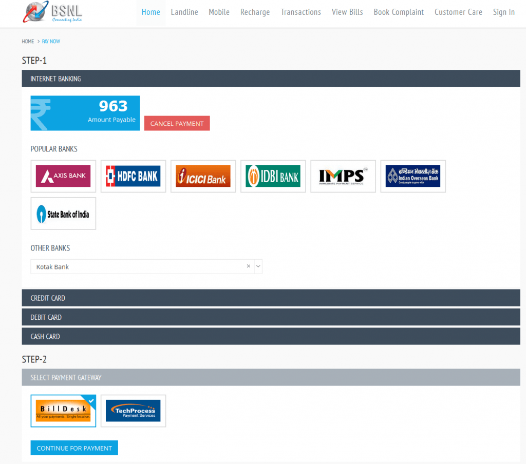 bsnl landline online