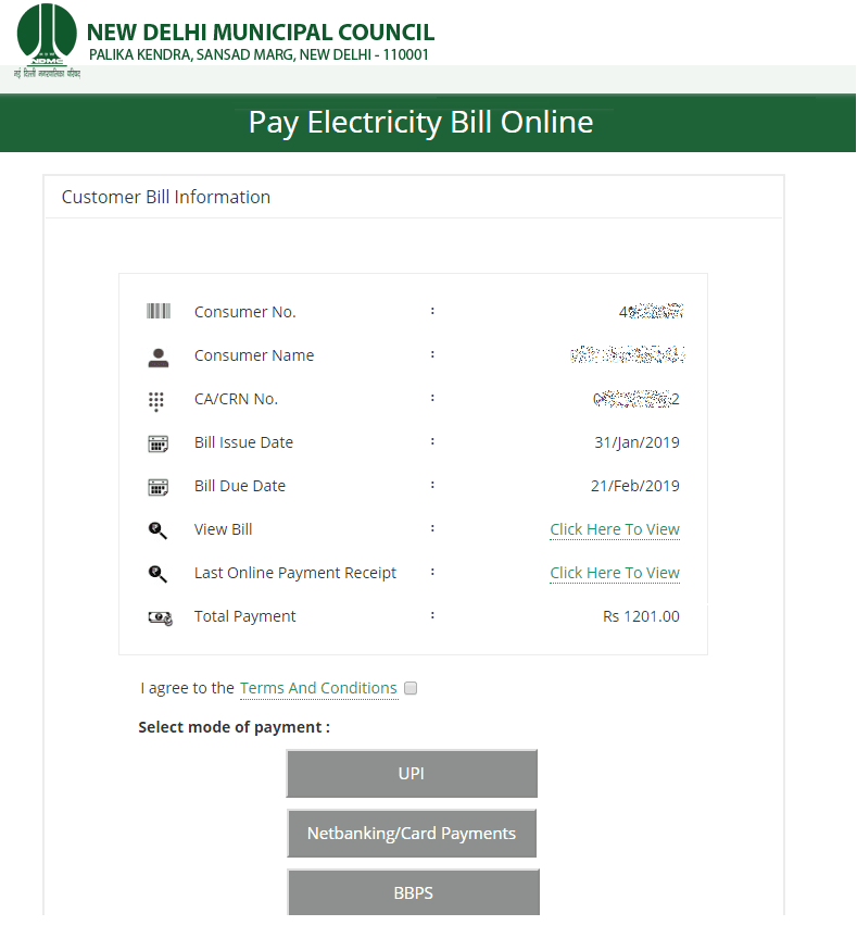 online electricity bill payment