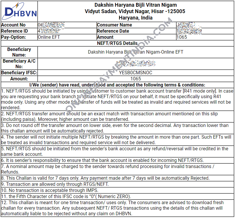 DHBVN RTGS NEFT